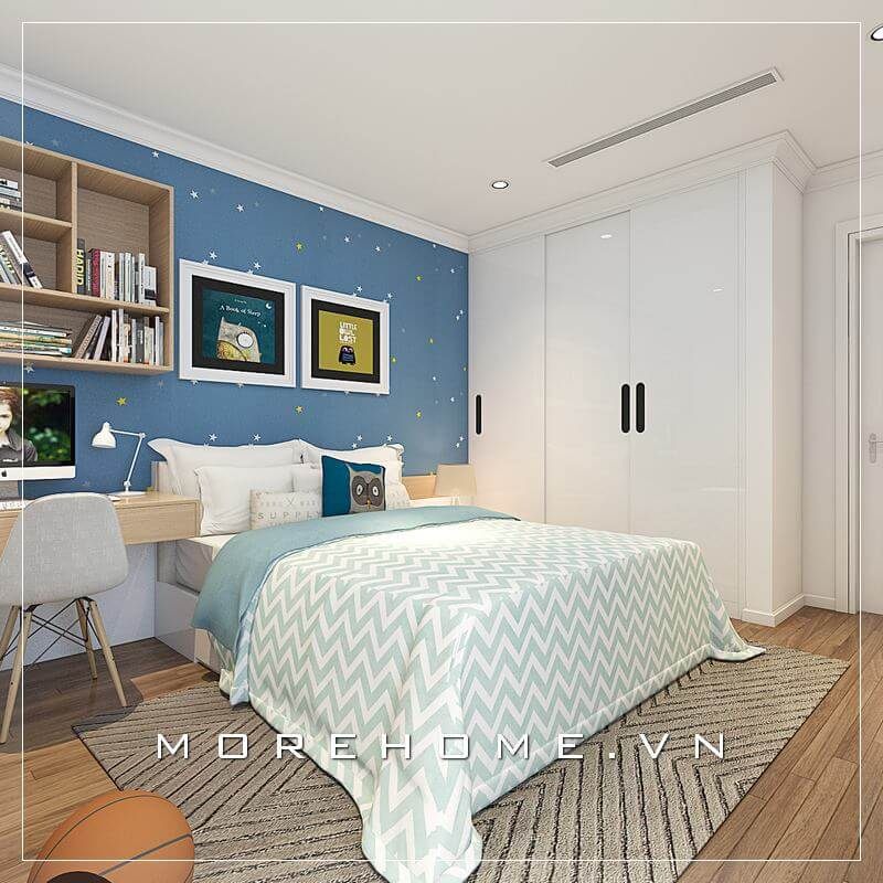 Trang trí nội thất phòng ngủ cho bé trai ấn tượng với mẫu giường ngủ màu trắng gỗ công nghiệp